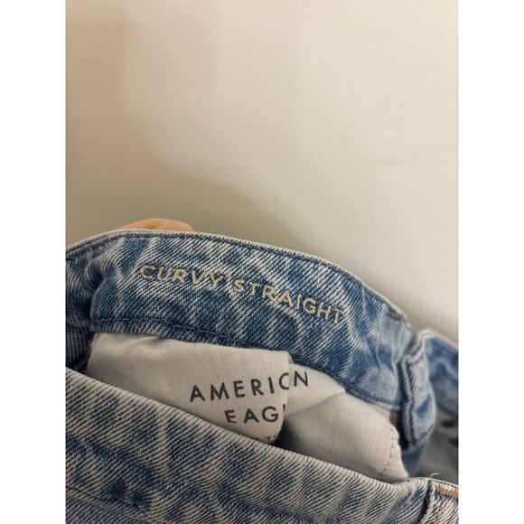 American Eagle Curvy Straight Jeans Womens 8 Light Wash Distressed Ripped - Picture 4 of 6